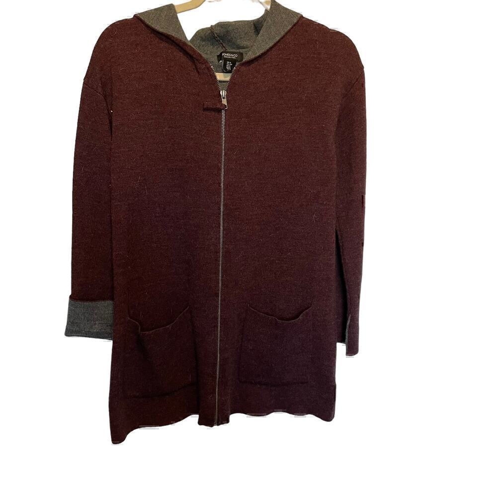 Jones & Company Cardigan Zip Front Burgundy and Grey Knit Size S with pockets